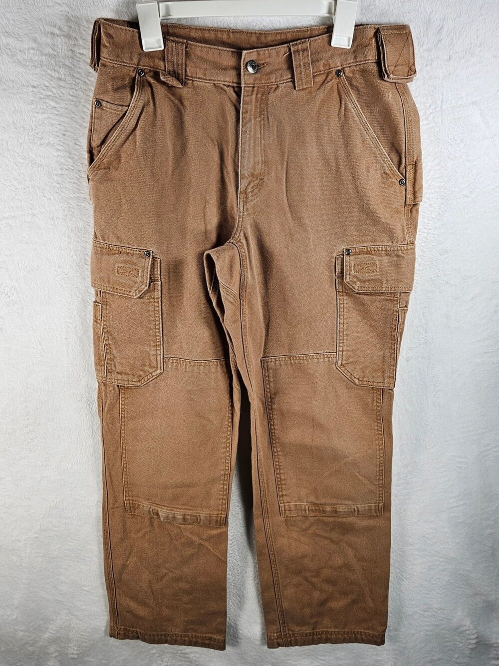 Duluth Trading Co Cargo Work Pants 100% Cotton Canvas Brown Men's Size 34x34